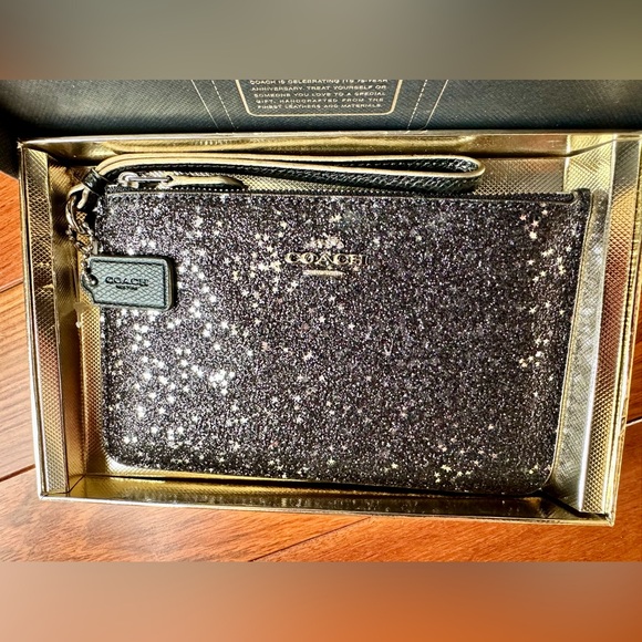 Coach Black Glitter Wristlet in Box NWT - Picture 3 of 8